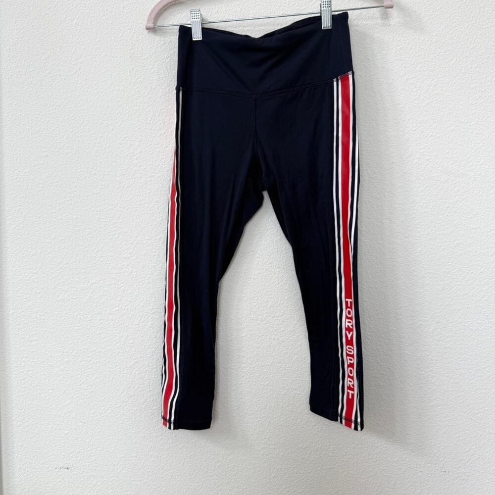 Tory Sport Side Stripe Leggings Navy Red White Logo Small High Rise 7/8‎